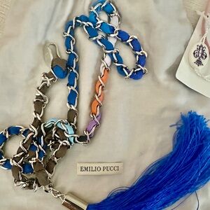 Emilio Pucci Vintage Blue/0range/Tassle Chain belt. One size